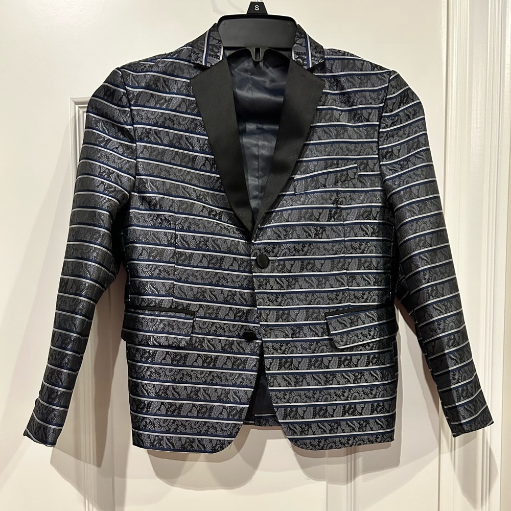 Kids World of USA NWOT Boys Black & Blue Paisley Stripe Wedding Blazer Sz 7